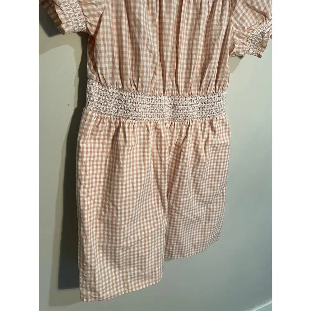 J. Crew Smocked‎ Puff-Sleeve Cotton Poplin Gingham Dress Size Medium